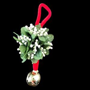 Vintage Christmas Mistletoe Sleigh Bell Hanger Door Kissing Prop Decoration MCM